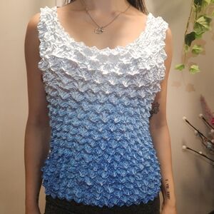 Blue and White Textured Women's Blouse
